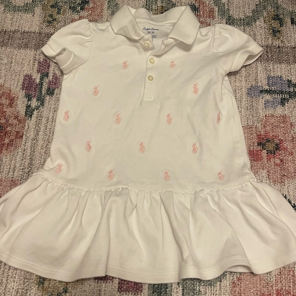 Ralph Lauren White Polo Dress with Pink Embroidery